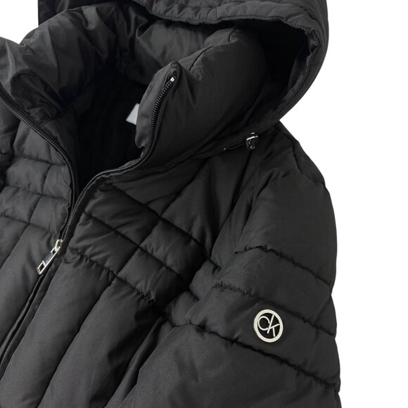 Calvin Klein Women’s Black Hooded Winter Coat Puffer Jacket Size Large - Picture 6 of 15